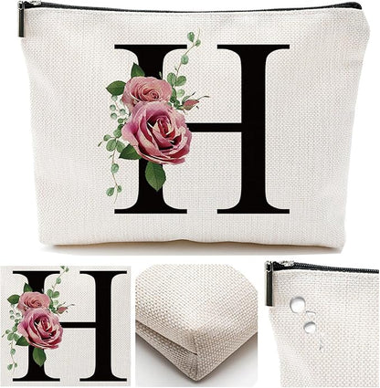 Initial A-Z Personalized Letter Makeup Bag, Monogrammed Bridesmaid Gifts/Presents Cosmetic Bag, Portable Stationery Storage Organizer Pouch, Friendship Love Travel Makeup Bags