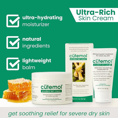 Cutemol Emollient Moisturizing Cream - Serious Moisturizer Lotion Balm for Recovering Dry, Damaged Skin - Hydration for Cracked Hands and Feet, Eczema, Psoriasis, and Raw Skin (2 oz)