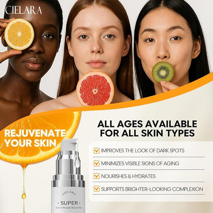 Super Vitamin C for Women, 20% Vit C Anti Aging & Wrinkle Retinol Face Serum With Hyaluronic Acid, Vitamin E, Caffeine, Peptides For Face Fine Lines Wrinkle Dark Spots Brightening -1 Fl Oz