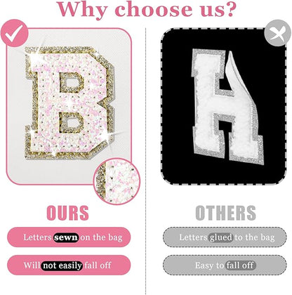 Personalized Initial Letter Makeup Bag, Preppy Glitter Letter Patch Cosmetic Pouch Zipper,PU Waterproof Travel Toiletry Bag Cute Makeup Organizer Monogrammed Make Up Bag,Gift for Women Girls(Letter B)