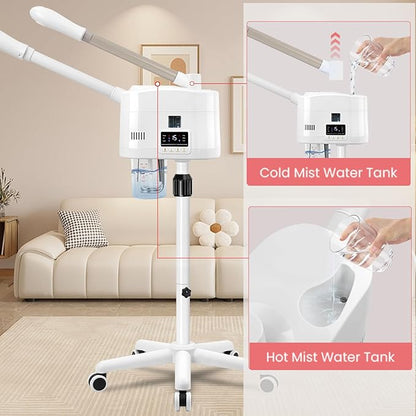 2 in 1 Hot and Cold Facial Steamer,Professional Face Steamer on Wheels for Beauty Salon, Spa or Home Use