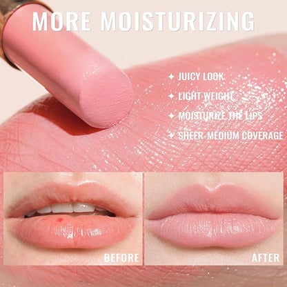 Oulac Shine Pink Lipstick for Women, 2 in 1 Glossy Light Pink Tinted Lip Balm, Hydrating Lipstick for Dry Lips, Moisture Shine Juicy Finish Vegan 2.2g/0.07oz (22)
