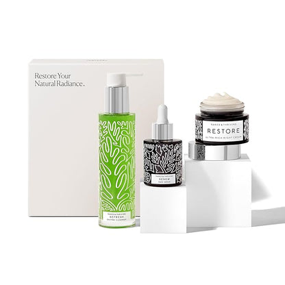 Naked & Thriving The Advanced Renewal Routine | Restore Ultra-Rich Night Cream (50g) + Refresh Gentle Enzyme Cleanser (120ml) + Renew Resurfacing Night Serum (30ml) (Set of 3)