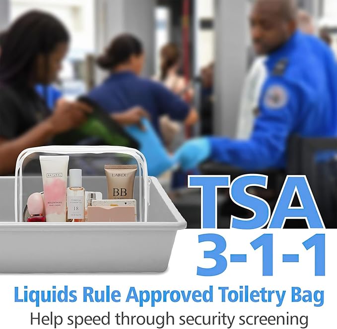 3 Pack Clear Makeup Bags, Waterproof Toiletry Bag with Zipper, Transparent Travel Cosmetic Bag, TSA Approved Clear Organizer Bags, PVC Cosmetic Pouch Case for Vacation Airport Airline Compliant