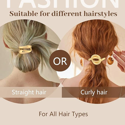 3PCS Gold Hair Ties for Women, Stretchy Metal Hair Ties for Thick Hair, Non-Damage Gold Ponytail Cuff Holders, Elegant Geometric Hair Accessories for Women, 3 Styles in Box Holiday Christmas Gifts