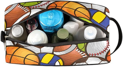 Sport Baseball Portable Travel Toiletry Bag, Volleyball Soccer Ball Cosmetic Organizer Makeup Bag Shower Shaving Bag for Men Women