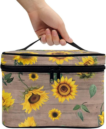 JoyLamoria Cosmetic Bag Toiletry Bag Zipper Closure Pouch Durable Makeup Bag Travel Case with Yellow Sunflower Print