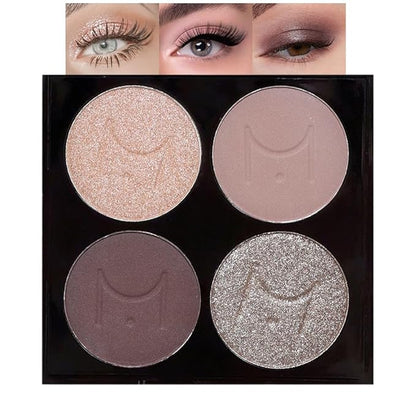 Eyeshadow Quad - Blendable Matte & Shimmer, 4 Shades Nude, Champagne, Gold, Brown, Velvety Pigmented Formula, Long-Lasting, Built-In Mirror, Perfect for Older Women 02#