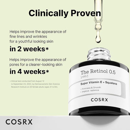 COSRX Retinol 0.5 Oil, Anti-aging Serum with 0.5% Retinoid Treatment for Face, Reduce Wrinkles, Fine Lines, & Signs of Aging, Gentle Skincare for Day & Night, Not Tested on Animals, Korean Skincare