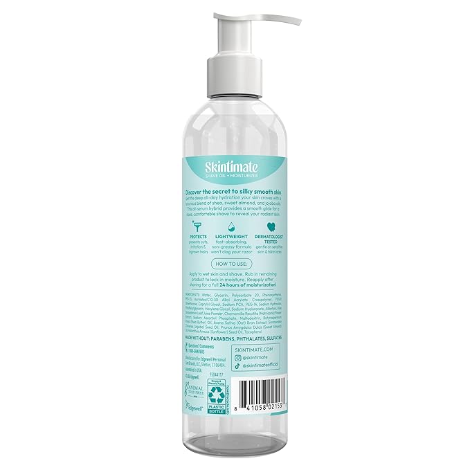 Skintimate 2-in-1 Shave Oil & Moisturizer, Fragrance Free, 7.3oz | Shaving Oil, After Shave for Women Bikini Area Moisturizer with Vitamin E and Aloe, Shaving Cream Alternative, 7.3 fl oz