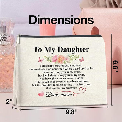 to My Daughter Makeup Bag Gifts from Mom, Gifts for Daughter Christmas Birthday, Daughters Cosmetic Bag Zipper Makeup Pouch