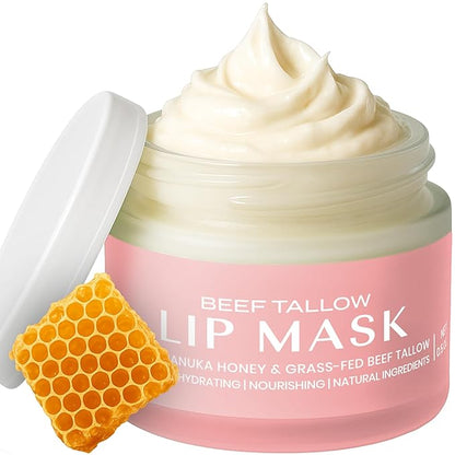 Body Restore Grass Fed Beef Tallow Lip Mask, Manuka Honey – Christmas Stocking Stuffers, White Elephant, Hydrating Moisture, Travel Essentials, Self Care, Birthday Gifts for Women, Men – Unscented