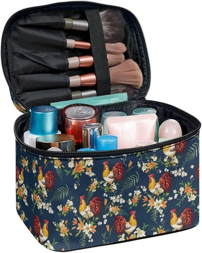 JoyLamoria Chicken Floral Toiletry Bag Case Durable Cosmetic Bag Makeup Box Zipper Pouch