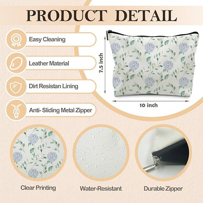 Blue Hydrangea Floral Weather Makeup Bag, Cosmetic Toiletry Bag for Women, Coquette Makeup Pouch, Aesthetic Pouch, Hydrangea Gifts(PU)