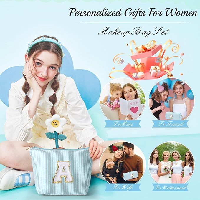 YOOLIFE Gifts for Women Her, Makeup Bag Make Up Bag Pouch Cosmetics Organizer Bag Cute Makeup Bag Skincare Bag Personalized Best Friend Wife Birthday Gift Graduate Gifts for Her V