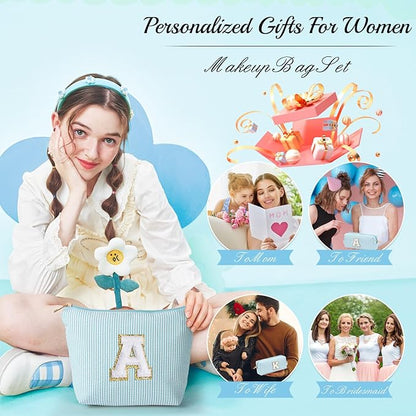YOOLIFE Tween Girls Trendy Stuff - Birthday, Graduation, Mother's Day, Bridesmaid Gifts for Women, Teachers, Sisters - Initial Makeup Bag Cosmetic Travel Bag R