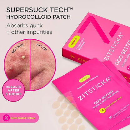 ZitSticka Pimple Patches for Face and Body, Hydrocolloid Patches to Cover Zits, Acne Patches or Zit Spot Stickers, Body Patch (GOO GETTER 36 Pack)
