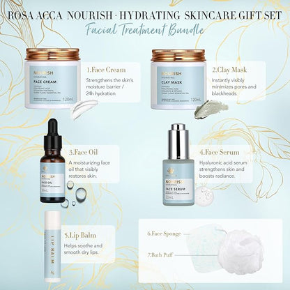 Spa Gift Set, 28pcs Ylang Facial Skin Care Set includes Face Cream, Bath Oil, Serum, Shower Accessories, Clay Mask. Bath & Body Set, Body & Facial Kit for Women & Men, Birthday, Christmas, Dad, Mom