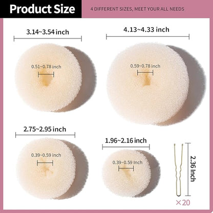 Teenitor Hair Bun Shaper Set with Extra-large, Large, Medium, Small Doughnuts Ring Stylers, 20pcs Blonde Large Bobby Pins