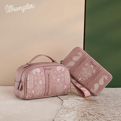 Montana West Wrangler Makeup Bag for Women Small Cosmetic Toiletry Bags Western Paisley Make Up Pouch Durable Cute Travel Purse, Pink