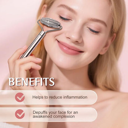 Gua Sha & Face Roller, Stainless Steel Gua Sha Facial Tools for Face, Eyes,Chin & Jawline Sculpting,Body Gua Sha Tools with Pouch