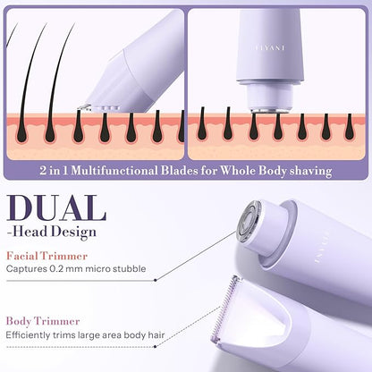 Bikini Trimmer for Women, 2 in 1 Electric Shaver for Women, Bikini RazorWaterproof IPX7 with LED, Pubic Hair Trimmer for Leg Arm Underarm Bikini Area, Pull Bows Gift Box(Lavender Dream Purple)