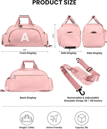 Sweet 16 Gifts for Girls, Initial Gym Bags with Shoe Compartment, Dance Bag for Girls, Monogram Kid Overnight Bags, Ballet Sport Gymnastics Cheer Travel Duffle Tote (Letter T)