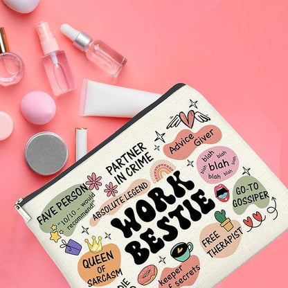 Work Bestie Gifts Makeup Bag, Work Best Friend Gifts for Women, Gifts for Coworker Colleagues Friend Work Bestie Zipper Makeup Pouch