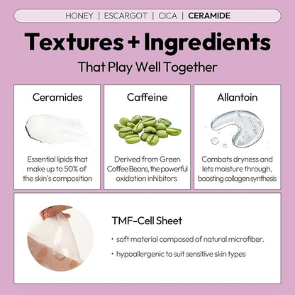 LAPCOS Skin Barrier Repair Sheet Mask Variety Pack – Escargot, Cica, Ceramide, Honey 4 Types of Face Mask Set – Daily Korean Skin Care w/Snail Mucin, Centella Asiatica & Niacinamide (12 ea)
