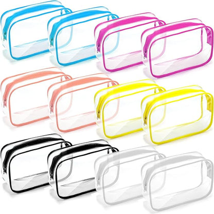 Weewooday 12 Pieces Clear Makeup Bags Cosmetic Storage Bags PVC Zipper Pouches Travel Waterproof Makeup Plastic Case for Women Organizing Toiletries Traveling Bathroom