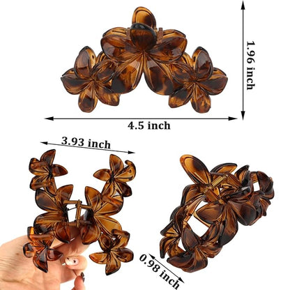 4Pcs Flower Hair Clips Large Matte Hair Claw for Women Non-Slip Strong Hold Clips for Thick Hair, Hair Accessories，Black，White，Leopard
