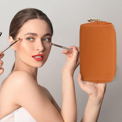 Sanwuta 9 Pcs Makeup Bags Bulk PU Double Zippers Cosmetic Bag Makeup Toiletry Christmas Small Pouch Portable Travel Organizers Case for Women Bridesmaid Party End of The Year(Brown Series)