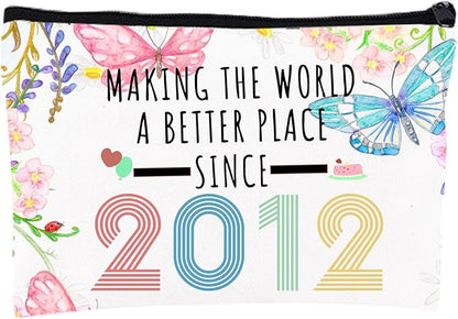 13th Birthday Makeup Bag, Multicolor Butterfly Flower Cosmetic Case for Girls, Travel Size, Zipper Closure