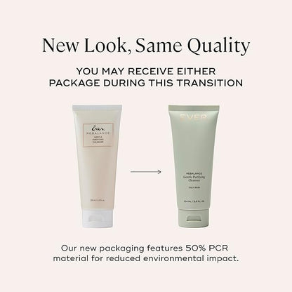 EVER Rebalance Gentle Purifying Cleanser – Purifying Gel Cleanser with Salicylic Acid & Willow Bark for Oily Skin, Deep Pore Cleanse & Blemish Control, Clean-Formulated - 3.5 fl oz