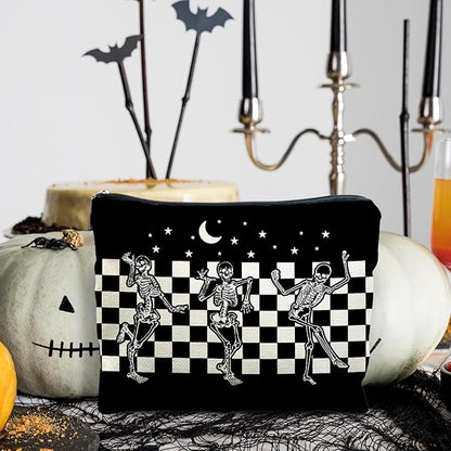 Goth Spooky Gifts for Women, Gothic Horror Skeleton Black Makeup Bag Cosmetic Pouch