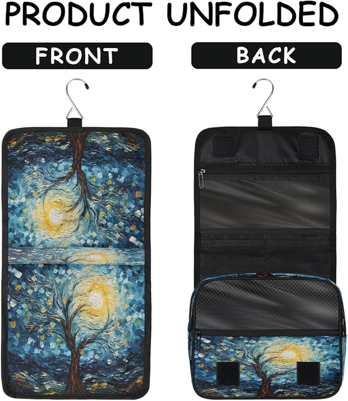 Travel Toiletry Bag for Women & Men Abstract Tree Starry Sky Hanging Cosmetic Organizer Portable Waterproof Makeup Case Make Up Bag with Compartments Travel Essentials for Bathroom Shower