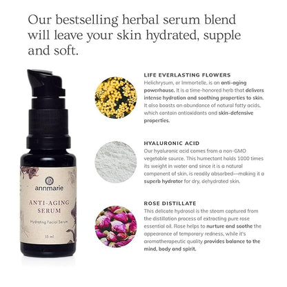 Annmarie Skin Care Anti-Aging Serum - Aloe-Vera Based Serum with Hyaluronic Acid & Herbal Extracts. Firming Serum for Dry Skin, Fine Lines & Wrinkles, For All Skin Types (15ml, 0.5 fl oz)