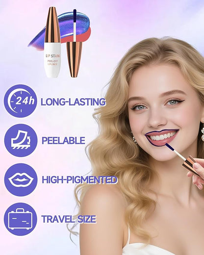 Lip Stain Peel Off, Waterproof Long Lasting Qiciy Tattoo Lip Gloss Color Peel Off Lips Tint Stain, Transfer-Proof Matte Tinted Lips Liner, High Pigmented Tattoo Lipstick Makeup Gifts for Women-03 Pink