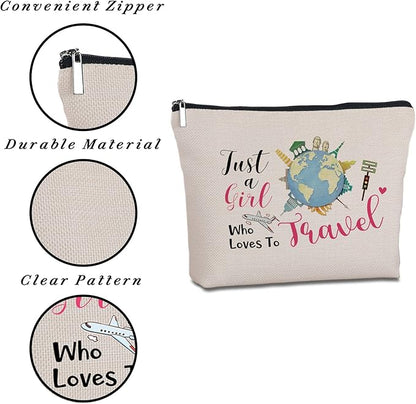 Travel Lover Gifts Zipper Makeup Bag - Travel Cosmetic Bag for Women, Best Friends, Sister - Unique Birthday Gifts
