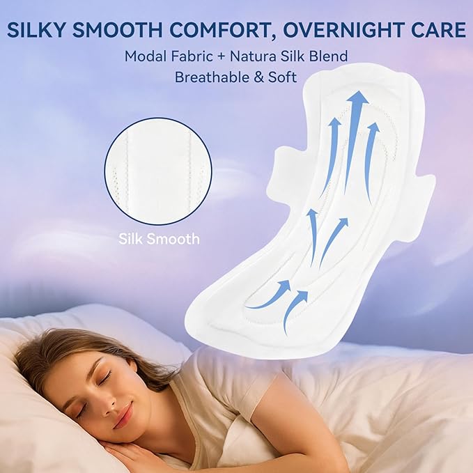 MODAL Heavy Flow Pads for Women Overnight, Unscented Sanitary Pads for Period with Wings, 14.1 Inch(360 mm), Overnight, 10 Count
