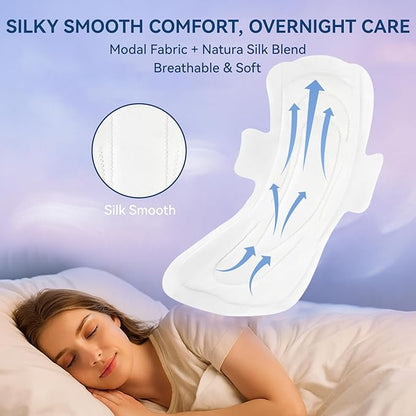 MODAL Heavy Flow Pads for Women Overnight, Unscented Sanitary Pads for Period with Wings, 16.5 Inch(420 mm), Extra Heavy Overnight, 4 Count