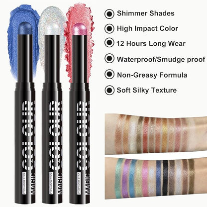 White Shimmer Eyeshadow, White Cream Glitter Eyeshadow Stick Pencil, Waterproof Long Lasting High Pigment Eye Shadow Crayon Pen, Women Multi-Dimensional Eye Highlighter Stick (19#)