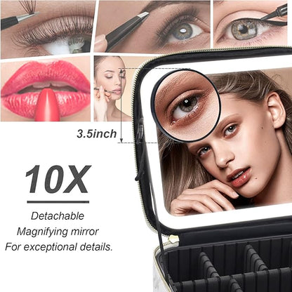 Travel Makeup Bag with Lighted Mirror, Makeup Organizer Bag with 3 Color Modes Adjustable Brightness, Makeup Bag with Mirror and Lights Portable Cosmetic Bag Tools Accessories Gift (Purple)