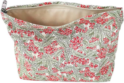 Cotton Printed Makeup Bag - Large Capacity Travel Cosmetic Pouch & Toiletry Organizer with Zipper, Perfect for Daily Use, Makeup Storage, or Gift Ideas