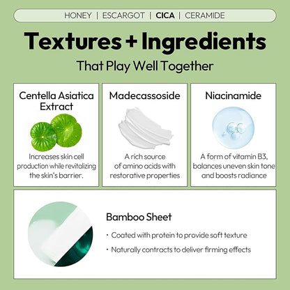 LAPCOS Skin Barrier Repair Sheet Mask Variety Pack – Escargot, Cica, Ceramide, Honey 4 Types of Face Mask Set – Daily Korean Skin Care w/Snail Mucin, Centella Asiatica & Niacinamide (12 ea)