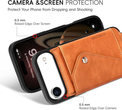 LUCKYCOIN Crossbody Wallet Phone Case for iPhone Air,100% Genuine Leather Wallet Phone Case with Expandable Flip Card Holder,Phone Purse for Women with Adjustable Removable Strap - Tan