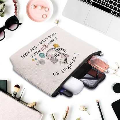 Crocheting Gifts for Crocheters Accessories Makeup Bag, Gifts for People Who Like crocheting, Crocheter Knitting Supplies Stuff Things Gadgets, Small Crochet Gift Bag Cosmetic Bag Pouch