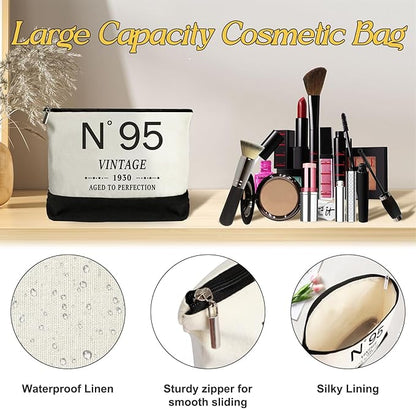 95th Birthday Gifts for Women Canvas Tote Bag Travel Gear,Unique 95 Years Old Gifts for Wife Mom Sister Aunt Friends Her, Vintage N°95 Handbag & Cosmetic Bag & Back in 1930 Poster