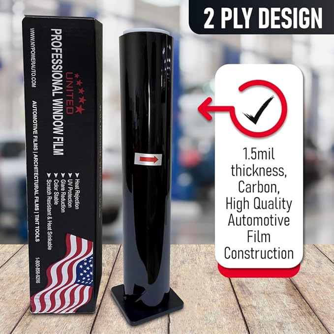 United Window Tint 24Inch x 100Ft 2Ply Carbon Film with 35% VLT - Privacy Window Tint for Cars, Home -Blocks UV/IR Rays, Reduce Heat & Glare - Adhesive Film with Lifetime Color Stability