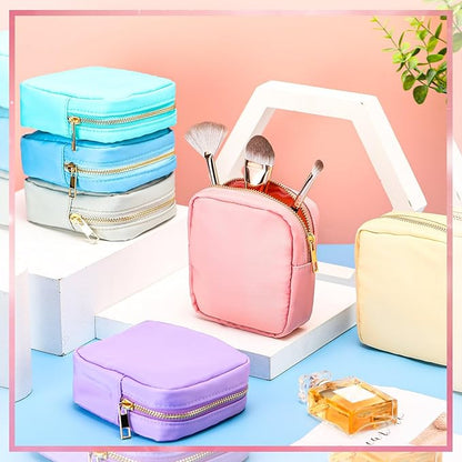 Remerry 6 Pcs Nylon Cosmetic Bag Travel Make up Pouch Toiletry with Zipper Preppy Makeup Bag Waterproof Organizer Case Set for Women Girls(4.7 x 5.1 x 2 Inches,Mixed Colors)